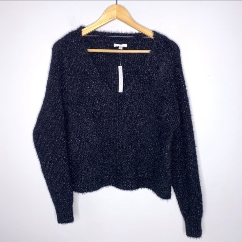 New Abound Fuzzy Sparkle Black V-neck Sweater